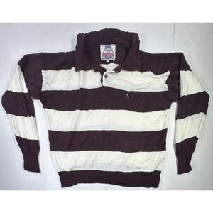 Louis Philippe London Rugby Polo Sweater Maroon Cream Striped Knit Shirt Men's L